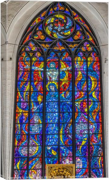 Mary Jesus Stained Glass Altar St Mary's Church Gdansk Poland Canvas Print by William Perry