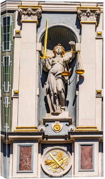 Colorful Justice Statue Artus Court Long Market Gdansk Poland Canvas Print by William Perry