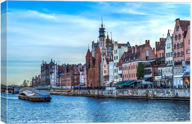 Colorful Boat Historic Inner Harbor Port Motlawa River Gdansk Po Canvas Print by William Perry