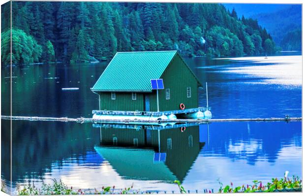 Green Building Capilano Reservoir Lake Reflection Vancouver Brit Canvas Print by William Perry