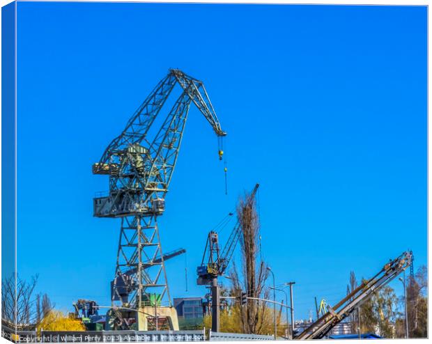 Cranes Shipyard Solidarity Square Gdansk Poland Canvas Print by William Perry
