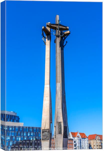 Three Crosses Monument Solidarity Square Gdansk Poland Canvas Print by William Perry