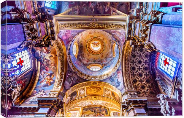 Dome Ceiling Santa Maria Maddalena Church Rome Italy Canvas Print by William Perry