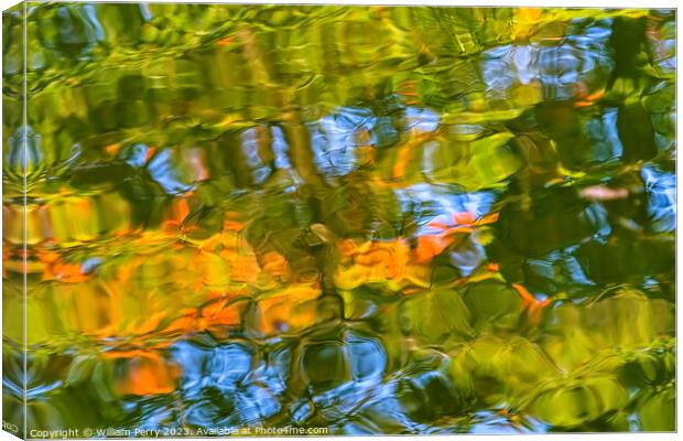 Tree Orange Green Blue Water Reflection Abstract Habikino Japan Canvas Print by William Perry
