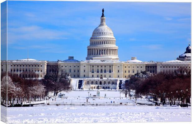 US Capitol Dome Houses of Congress After Snow Washington DC Canvas Print by William Perry