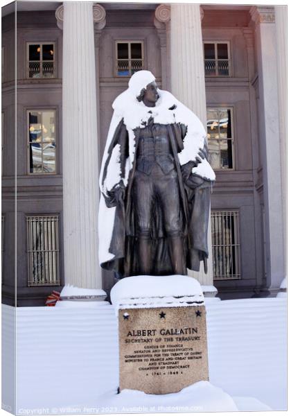Albert Gallatin Statue After Snow US Treasury Department Washing Canvas Print by William Perry