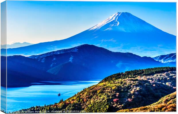 Colorful Mount Fuji Lookout Ship Lake Ashiniko Hakone Kanagawa J Canvas Print by William Perry