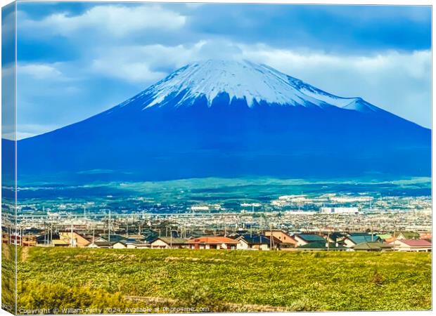 Colorful Mount Fuji Buildings From Bullet Train Kanagawa Japan  Canvas Print by William Perry