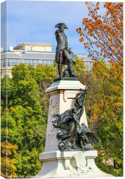General Rochambeau Statue Lafayette Park Autumn Washington DC Canvas Print by William Perry