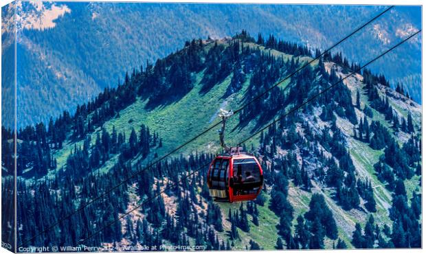 Red Gondola Green Mountains Crystal Mountain Washington Canvas Print by William Perry