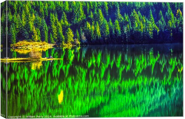 Hikers Green Yellow Abstract Gold Lake Snoqualme Pass Washington Canvas Print by William Perry