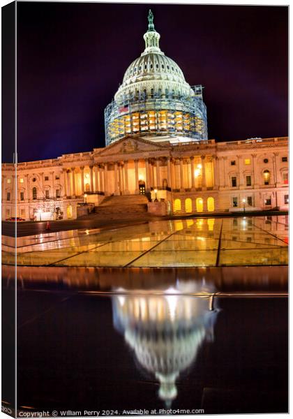 US Capitol Dome Water Reflection Night Stars Washington DC Canvas Print by William Perry