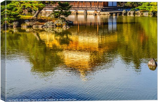 Water Reflection Garden Kinkaku-Ji Golden Pavilion Temple Kyoto  Canvas Print by William Perry