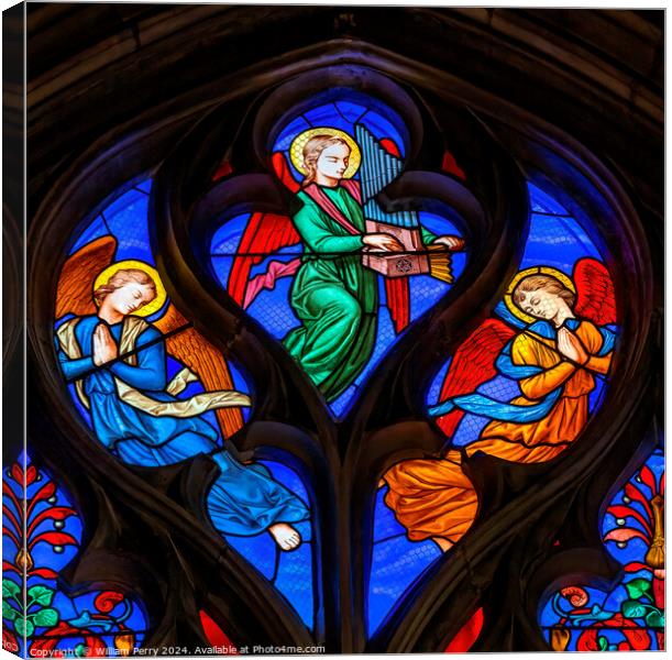 Angels Stained Glass Saint Bonaventure Lyon France Canvas Print by William Perry