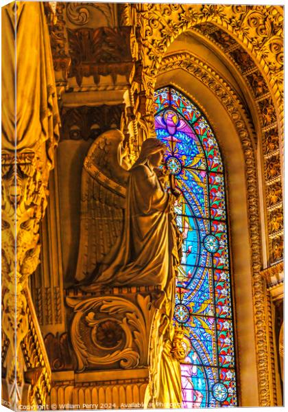 Angel Statue Stained Glass Basilica of Notre Dame Lyon France Canvas Print by William Perry