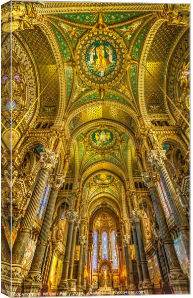 Mosaics Altar Stained Glass Basilica of Notre Dame Lyon France Canvas Print by William Perry