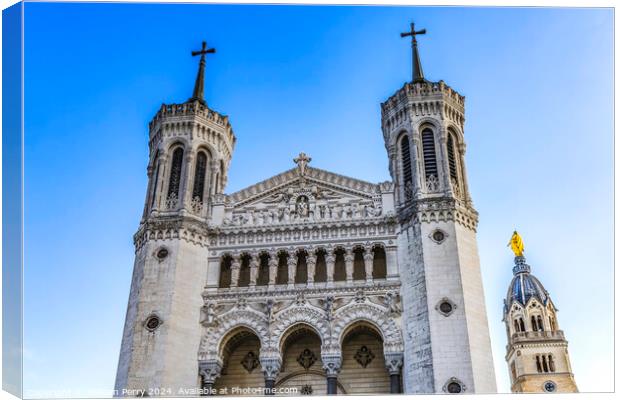 Towers Golden Mary Basilica Notre Dame  de Fourviere Lyon France Canvas Print by William Perry