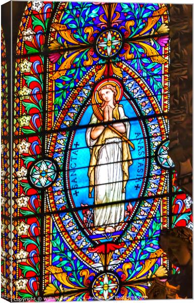 Angel Stained Glass Basilica of Notre Dame Lyon France Canvas Print by William Perry
