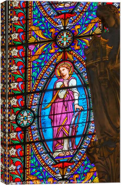 Angel Statue Stained Glass Basilica of Notre Dame Lyon France Canvas Print by William Perry