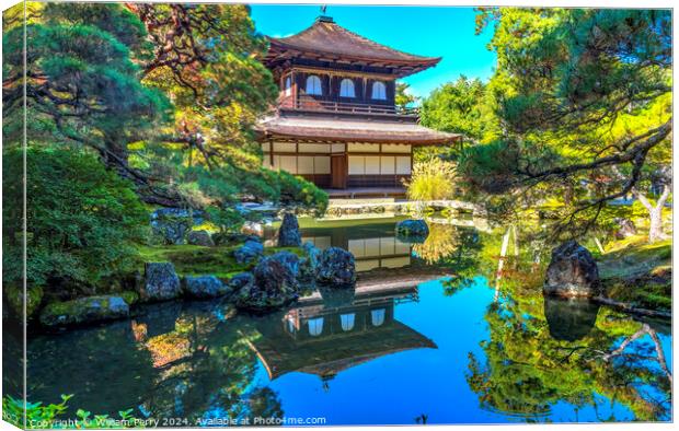 Colorful Fall Water Reflection Ginkakuji Silver Pavilion Temple  Canvas Print by William Perry