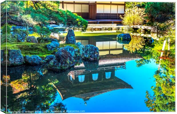 Colorful Fall Water Reflection Ginkakuji Silver Pavilion Temple  Canvas Print by William Perry