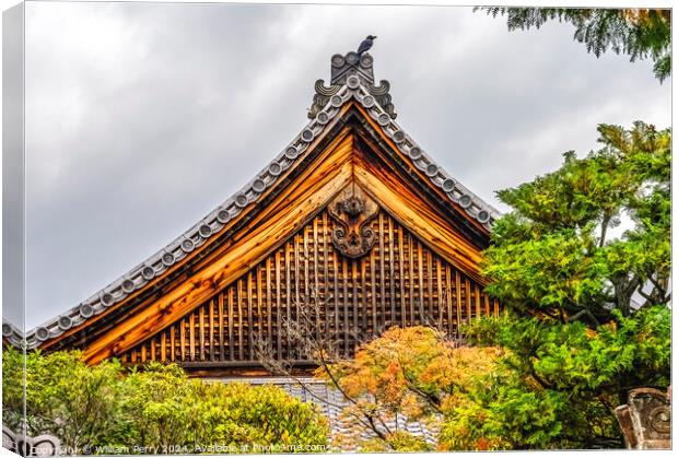 Colorful Fall Leaves Main Hall Tofuku-Ji Buddhist Temple Kyoto Canvas Print by William Perry