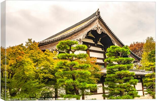 Colorful Fall Leaves Sanmon Gate Tofuku-Ji Buddhist Temple Kyoto Canvas Print by William Perry