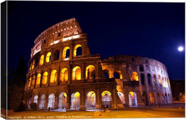 Colosseum Overview Moon Night Rome Italy Canvas Print by William Perry