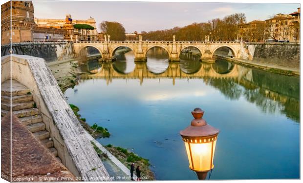 Castel Ponte Saint Angelo Tiber River Rome Italy Canvas Print by William Perry