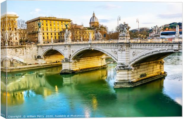 Ponte Bridge Tiber River Reflection Rome Italy Canvas Print by William Perry