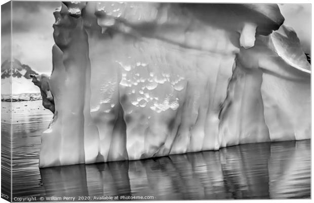 Black White Iceberg Reflection Paradise Bay Antart Canvas Print by William Perry