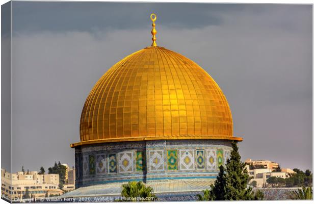 Dome Rock Islamic Mosque Temple Mount Jerusalem Is Canvas Print by William Perry