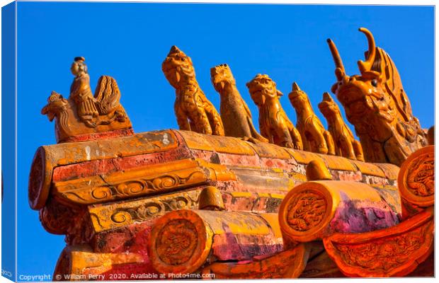 Roof Figurines Gugong Forbidden City Palace Beijin Canvas Print by William Perry