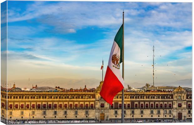 Mexican Flag Presidential Palace Mexico City Mexic Canvas Print by William Perry