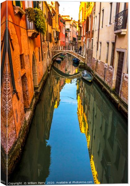 Colorful Canal Bridge Venice Italy Canvas Print by William Perry