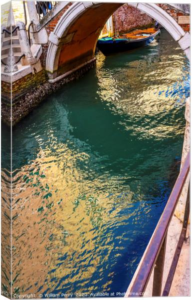 Colorful Canal Bridge Venice Italy Canvas Print by William Perry