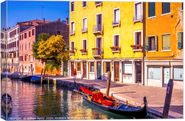 Colorful Canal Gondola Venice Italy Canvas Print by William Perry