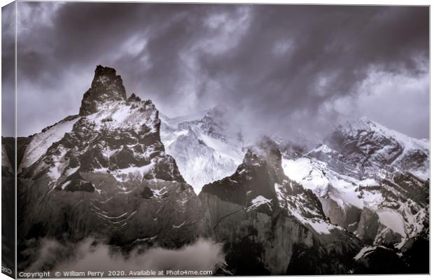 Black White Paine Horns Torres del Paine National  Canvas Print by William Perry