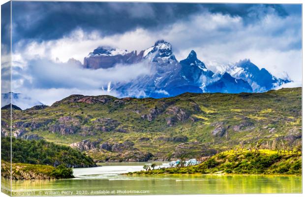 Grey Lake Paine Horns Torres del Paine National Pa Canvas Print by William Perry