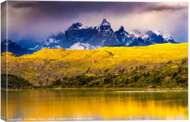 Grey Lake Paine Horns Torres del Paine National Pa Canvas Print by William Perry