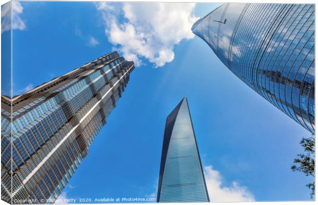 Three Skyscrapers Reflections Liujiashui Financial Canvas Print by William Perry