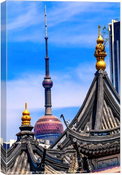 Shanghai China Old and New Shanghai TV Tower and Y Canvas Print by William Perry