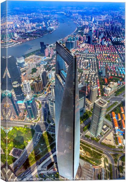 Black Shanghai World Financial Center Skyscraper Huangpu River L Canvas Print by William Perry
