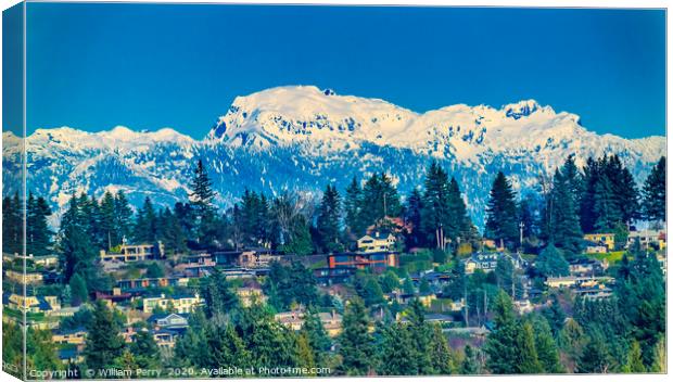 Houses Lake Washington Snow Capped Mountains Belle Canvas Print by William Perry