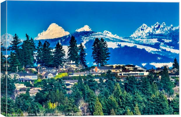 Houses Snow Capped Mountains Bellevue Washington Canvas Print by William Perry