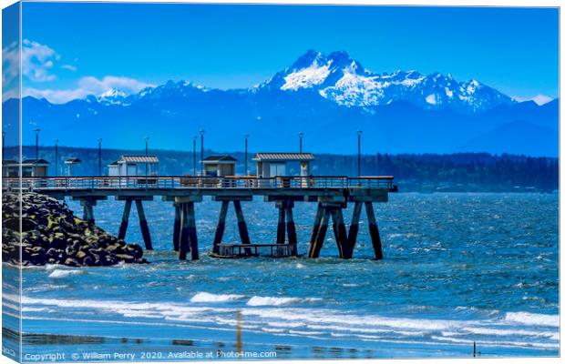 Mount Olympus Pier Olympic Mountains Beach Park Ed Canvas Print by William Perry