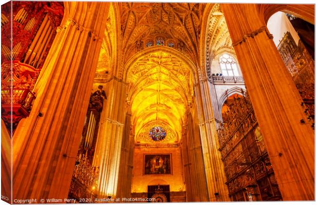 Arches Stained Glass Statues Seville Cathedral Spa Canvas Print by William Perry