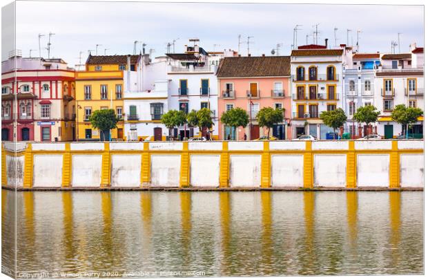 Houses Stores Restaurants Cityscape River Guadalquivr Morning Seville Spain Canvas Print by William Perry