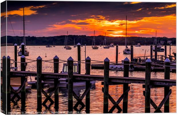 Sunset Pier Padanaram Inner Harbor Boats Dartmouth Massachusetts Canvas Print by William Perry