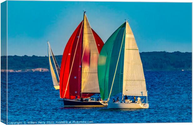 Sailboats Racing Padanaram Harbor Dartmouth Massachusetts Canvas Print by William Perry